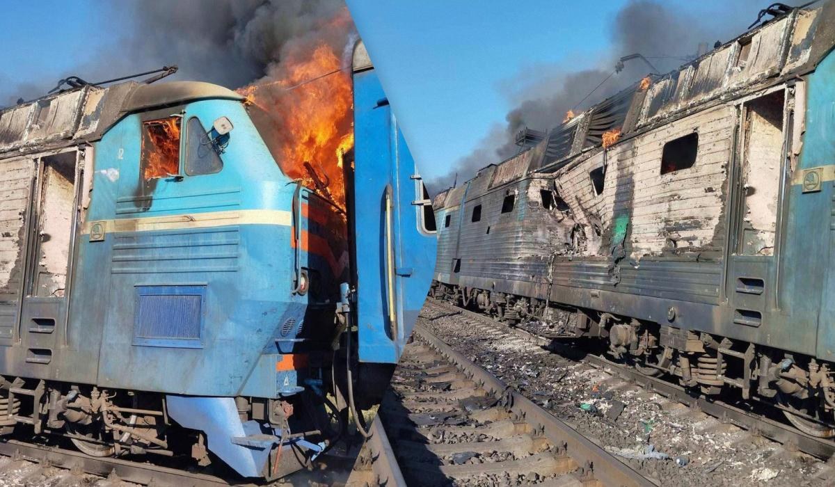 Місце ураження пасажирського поїзда в Запорізькій області після удару дроном